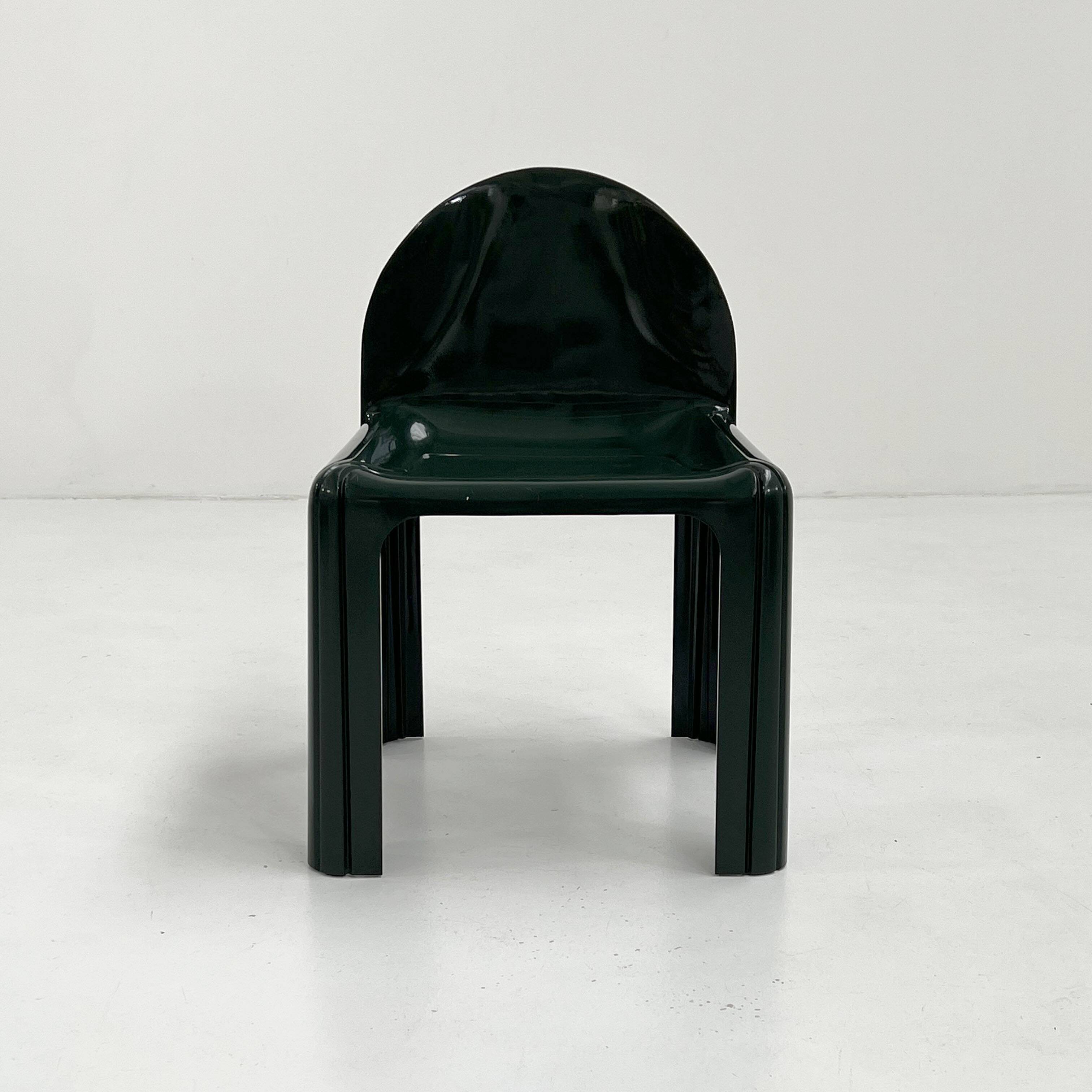 Pair of Dark Green Chairs Model 4854 Chair by Gae Aulenti for Kartell, 1970