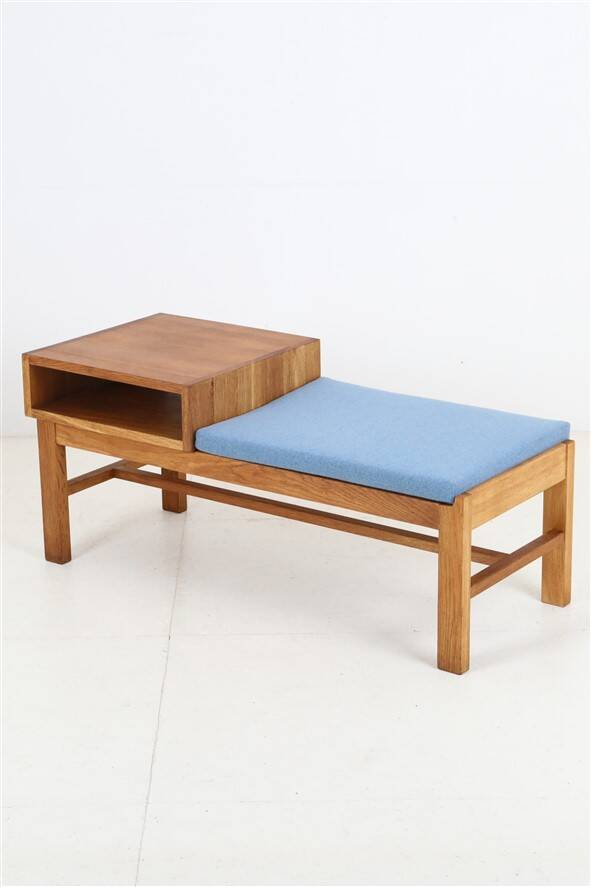 Minimalist mid-century phone / reading bench, oak, Danish modern design, 1960s / 1970s
