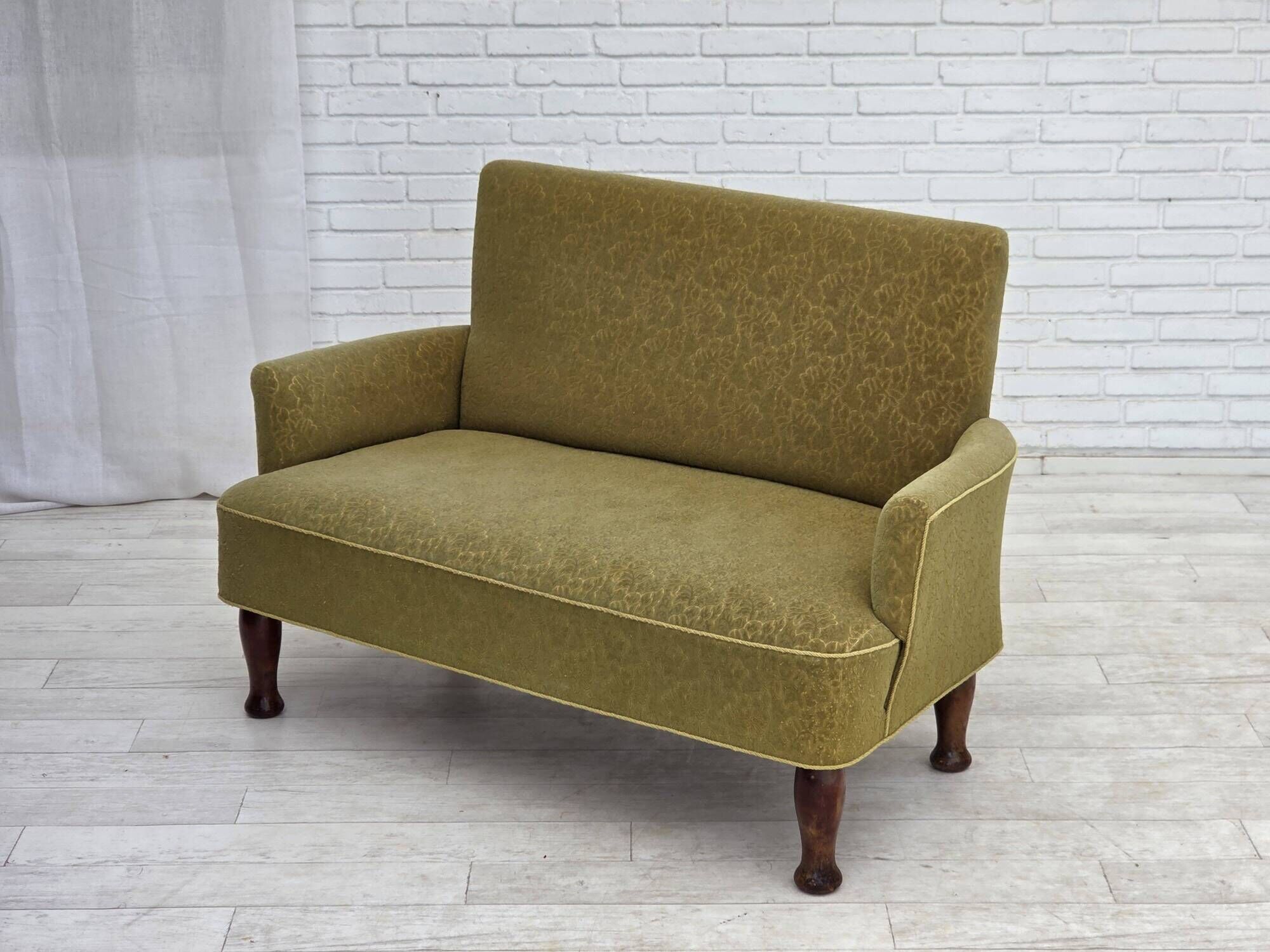 1950s, Danish 2-seater sofa, green furniture wool fabric.