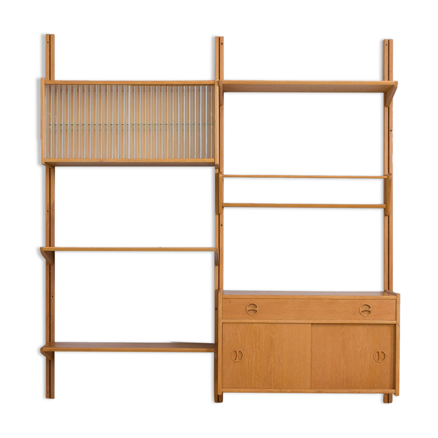 Two-bay oak wall unit by Sven Andersen, Norway 1970