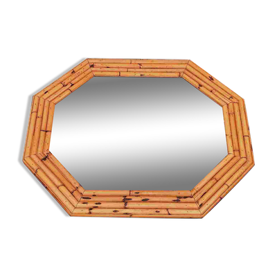 87 x 72 - Grand miroir bois bambou octogonal rotin
