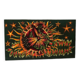 Large vintage tapestry signed elbe, peacock or phoenix 1970