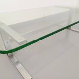 Vintage coffee table in transparent glass and cast aluminum from the 70s