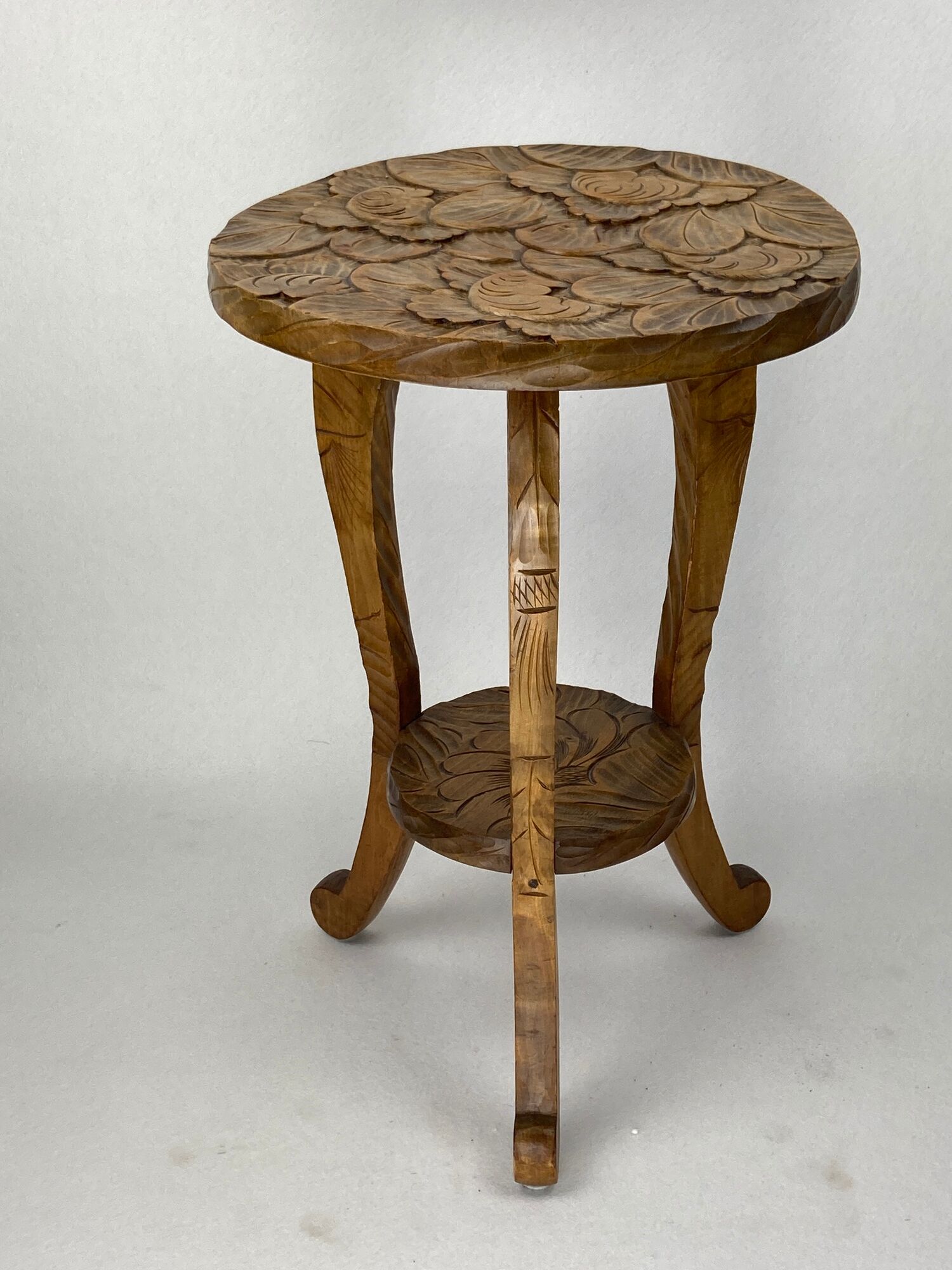 Antique Japanese hand carved side table, Liberty London ca 1905