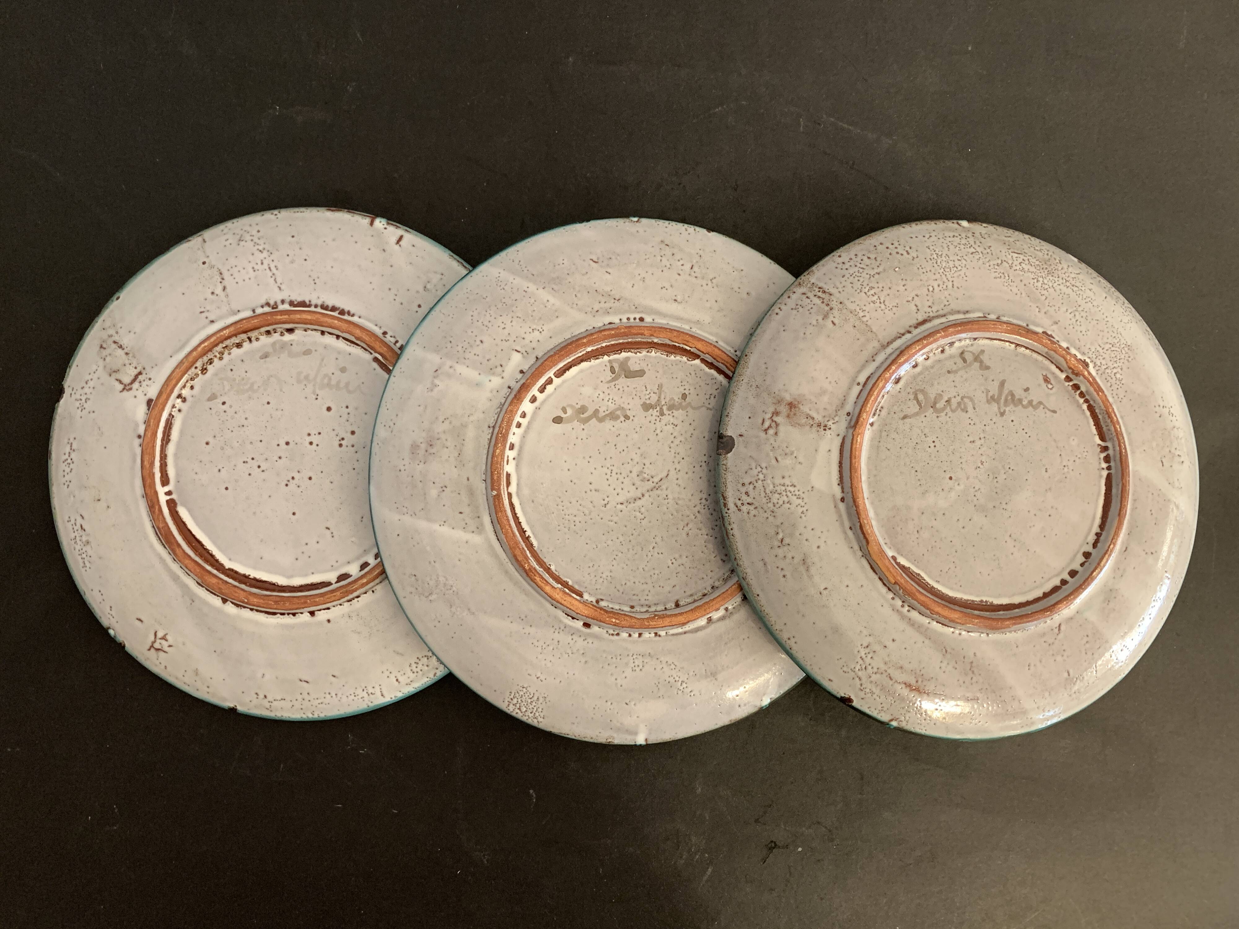 6 ceramic plates, model chardons, Daniel Etienne, Vallauris, 1970