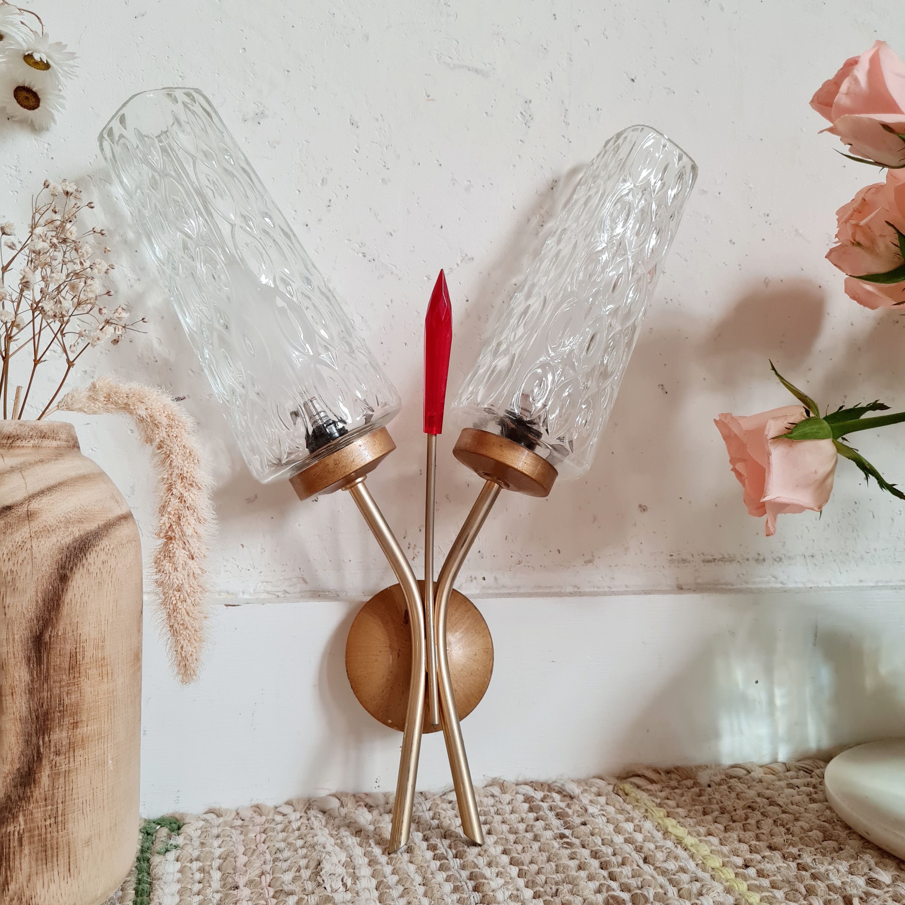 Glass and brass wall lamp 50s