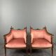 Paire de fauteuils bergères de style Louis XVI en bois sculpté, velours, XX