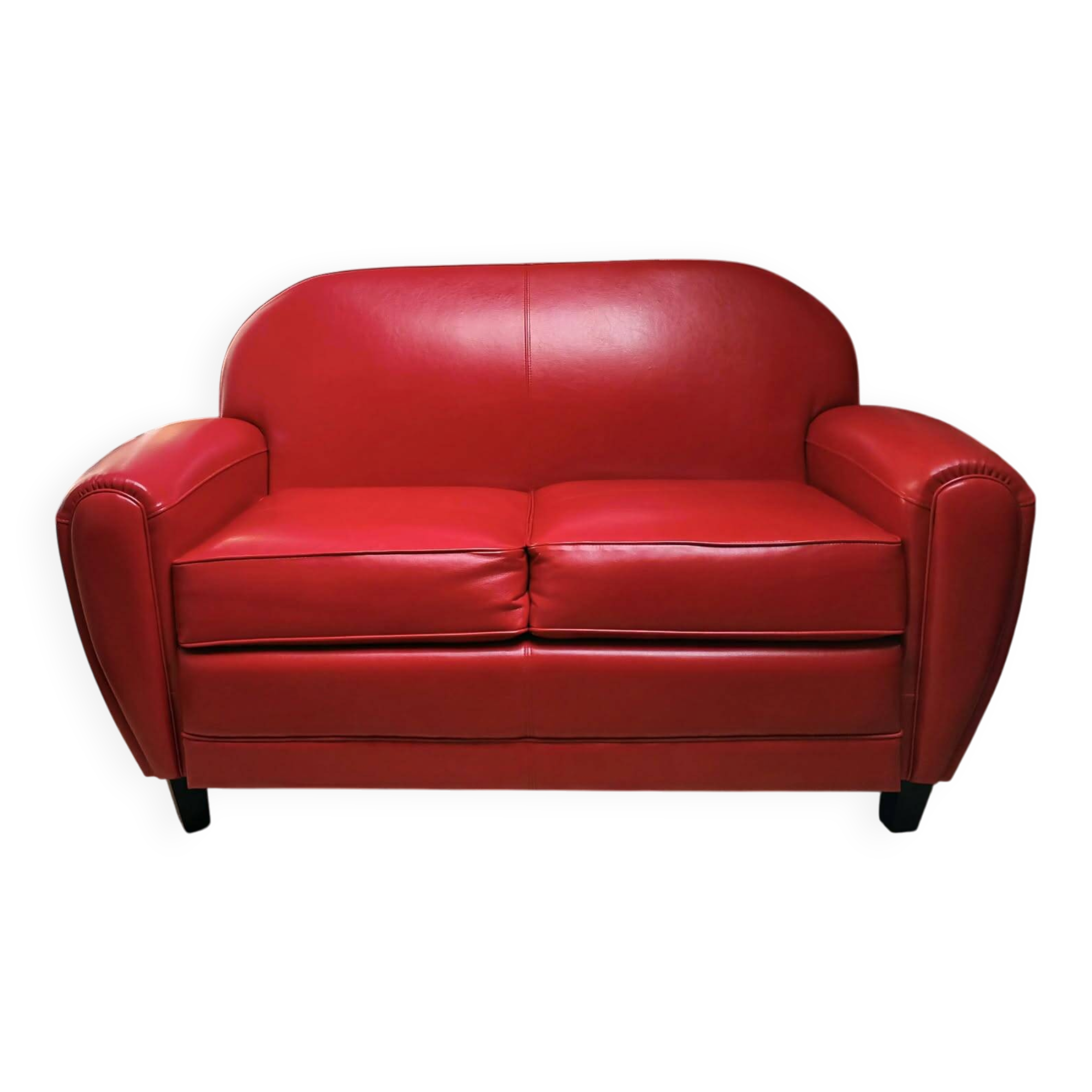 Red 2-seater Club Sofa in coated leather – Maison Pavane