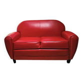 Red 2-seater Club Sofa in coated leather – Maison Pavane