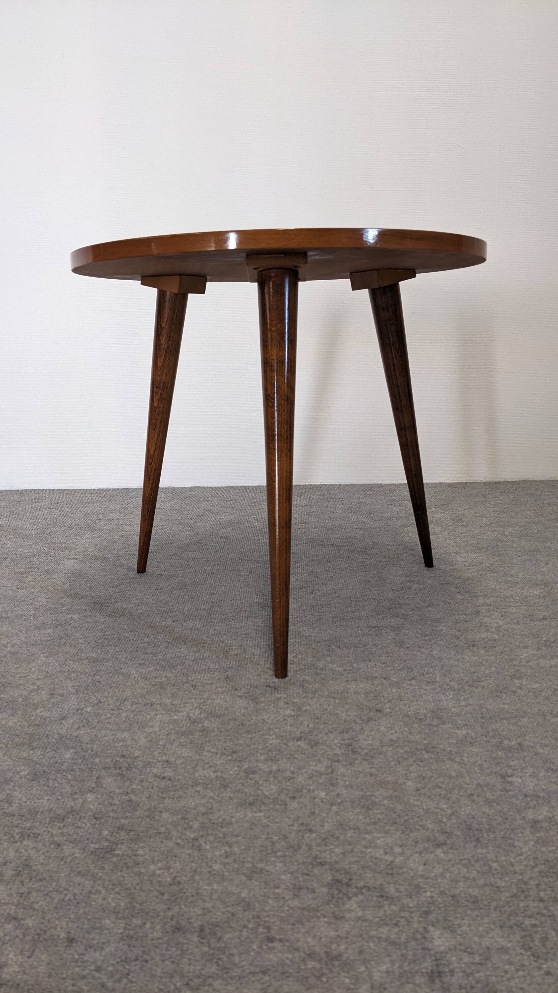 Side table, low tripod pedestal table, 50s-60s