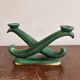 Antique Candle Holder Chandelier 2 Arms Saint Clément Glazed Green Ceramic