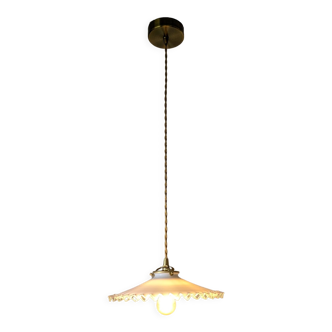 Vintage pendant lamp in white serrated opaline