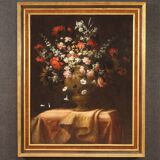 Antique painting from the 17th century, still life with flower vase
