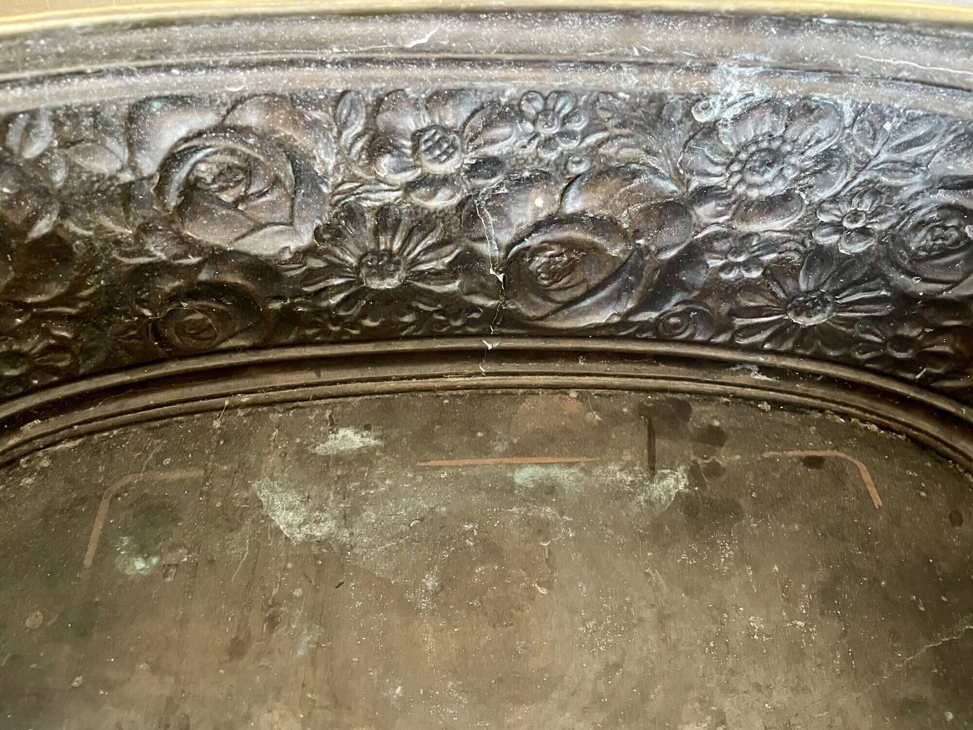 Old repoussé brass planter