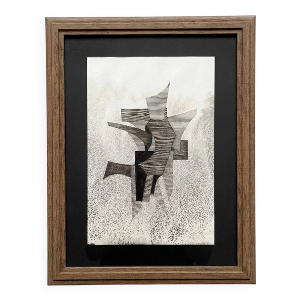 Œuvre originale sur papier encadrée, signée Eugène Eechaut, 1973
