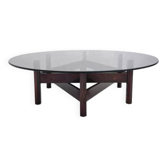 Wooden coffee table and round smoked glass top