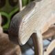 8 rustic oak chairs with patina, straw seating, 1950s.