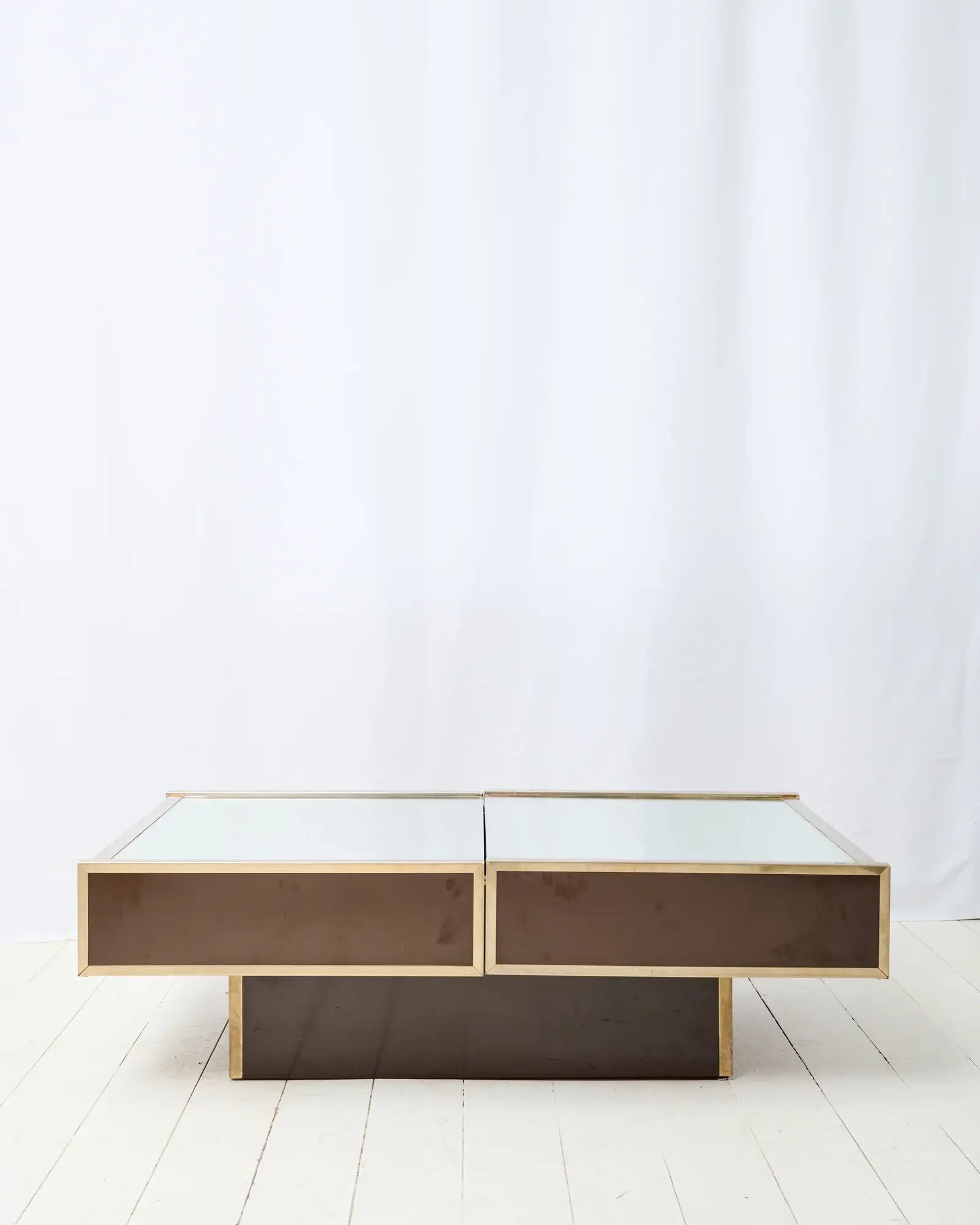 Table basse bar miroir et marron, Willy Rizzo, Cidue, 1970s