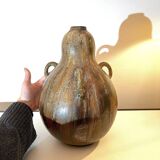 art nouveau brown 'colocynth' vase with three handles, roger guerin