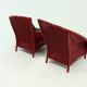 Set of 2 Sculptural Lounge Chairs in Red Lacquered Rattan 1970s