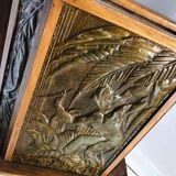 Vestiaire ancien cuivre et bois, meuble porte manteaux vintage pour entrée