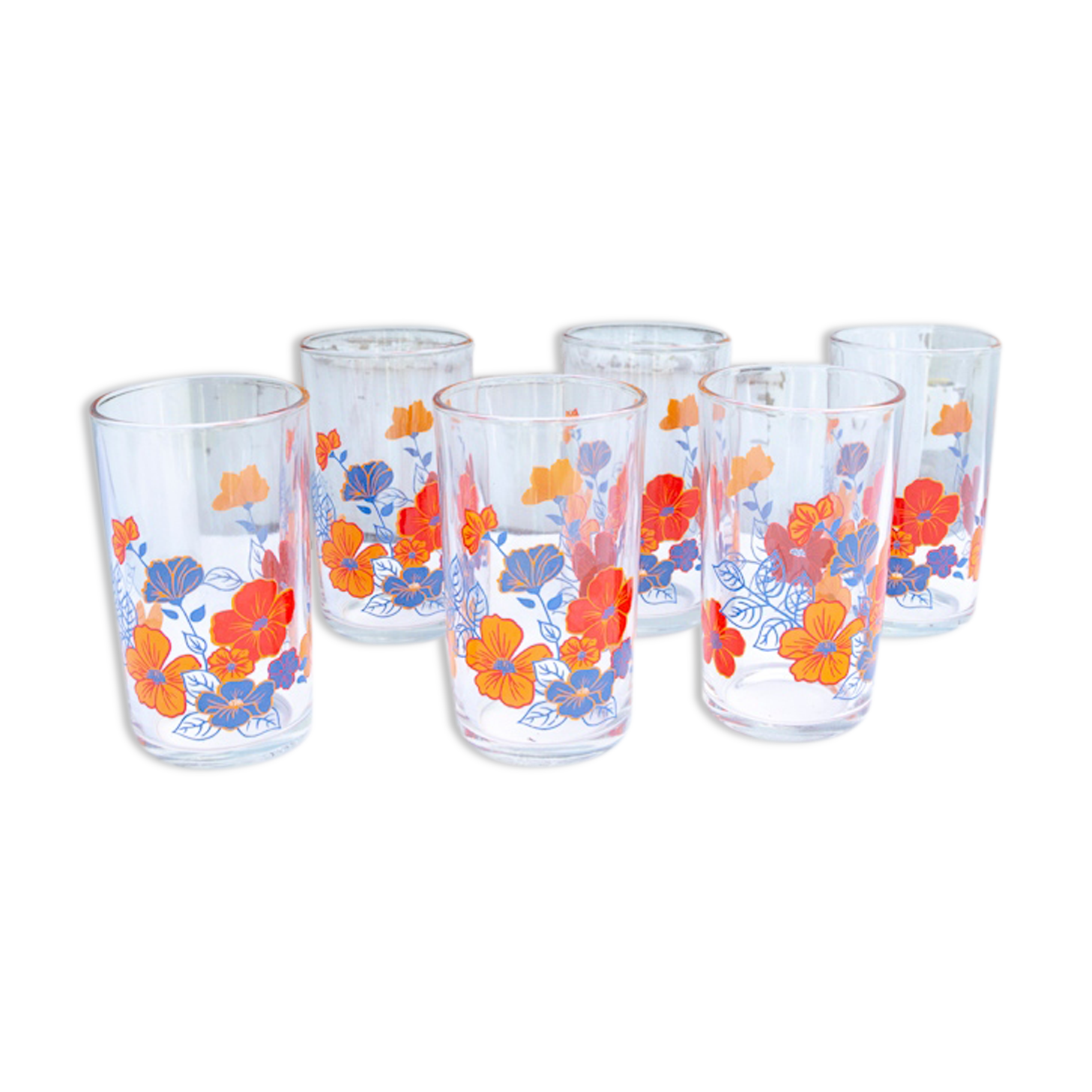 6 glasses with orangeade patterns retro flowers