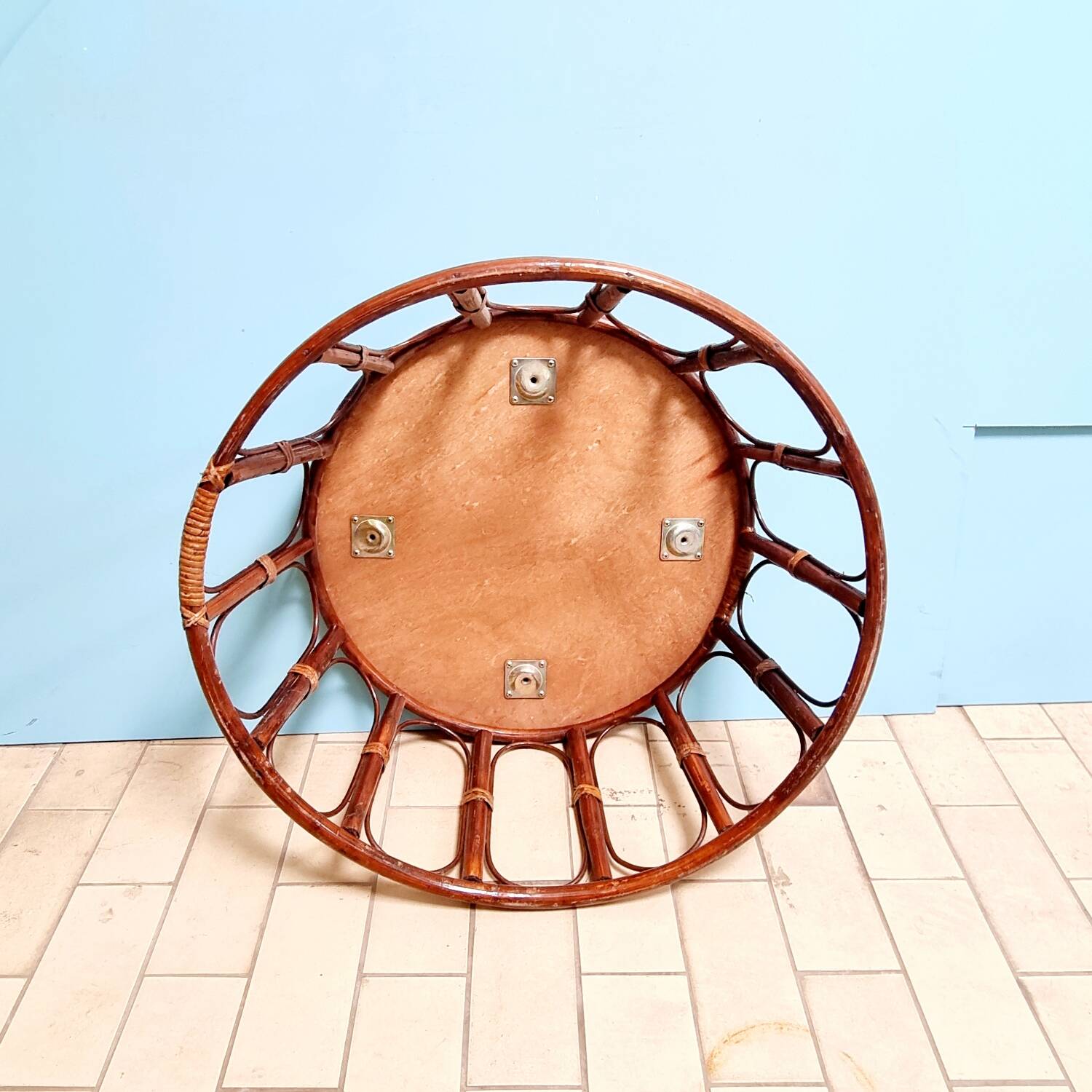 Rattan and oak coffee table