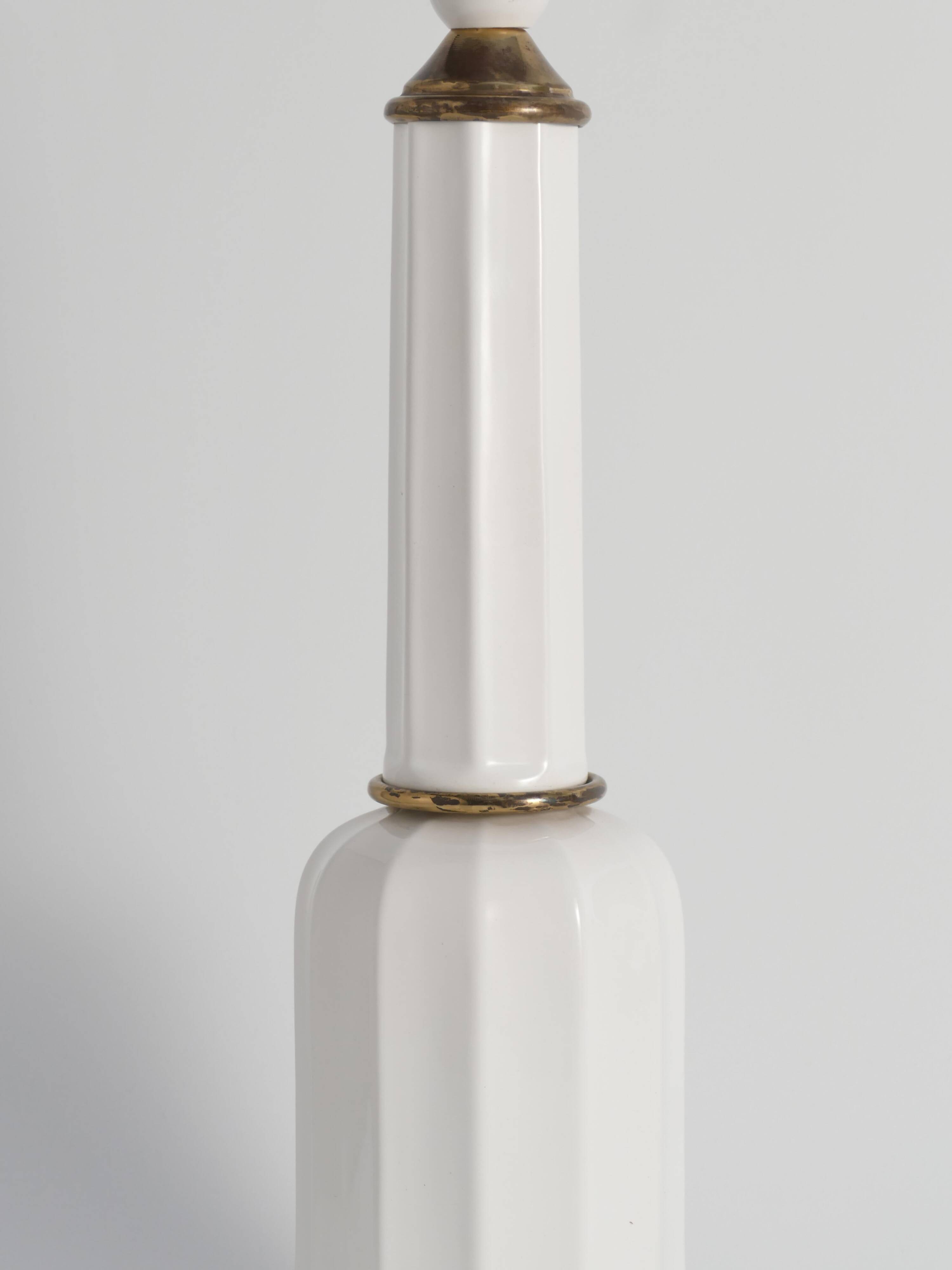 White Opaline Glass & Brass Heiberg Table Lamp, Denmark, Mid-19th century