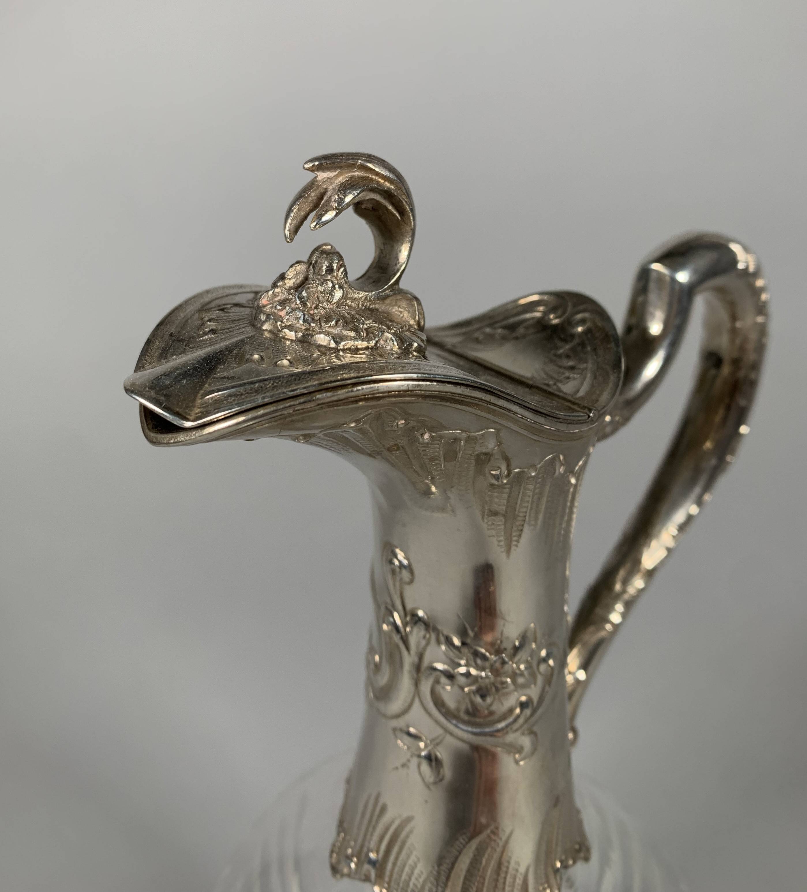 Pair of Crystal and Silver Rococo Ewers 19th Century