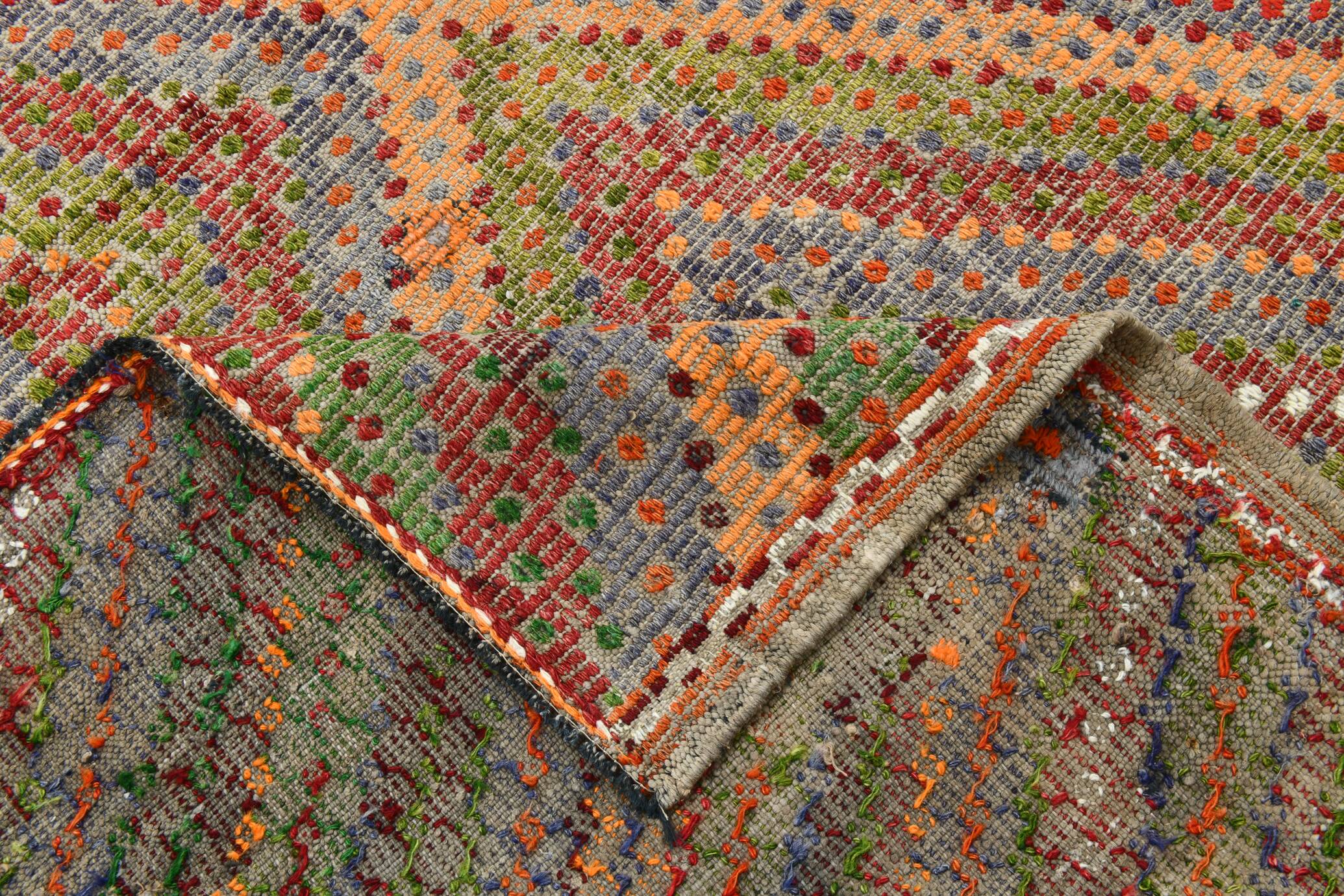 Tapis Kilim vintage vert et orange 7x9, 203x263 cm