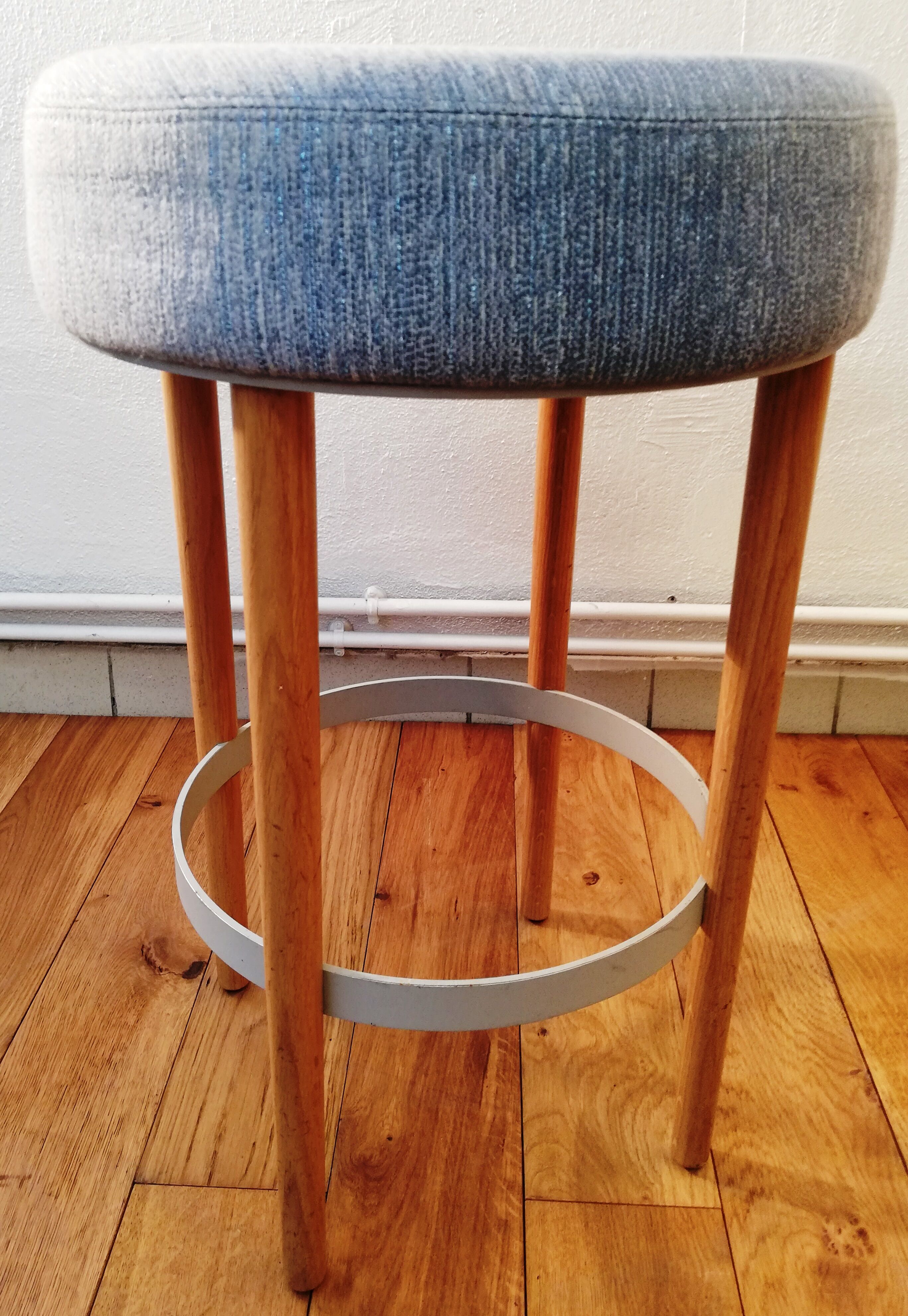 Vintage stool blue fabric