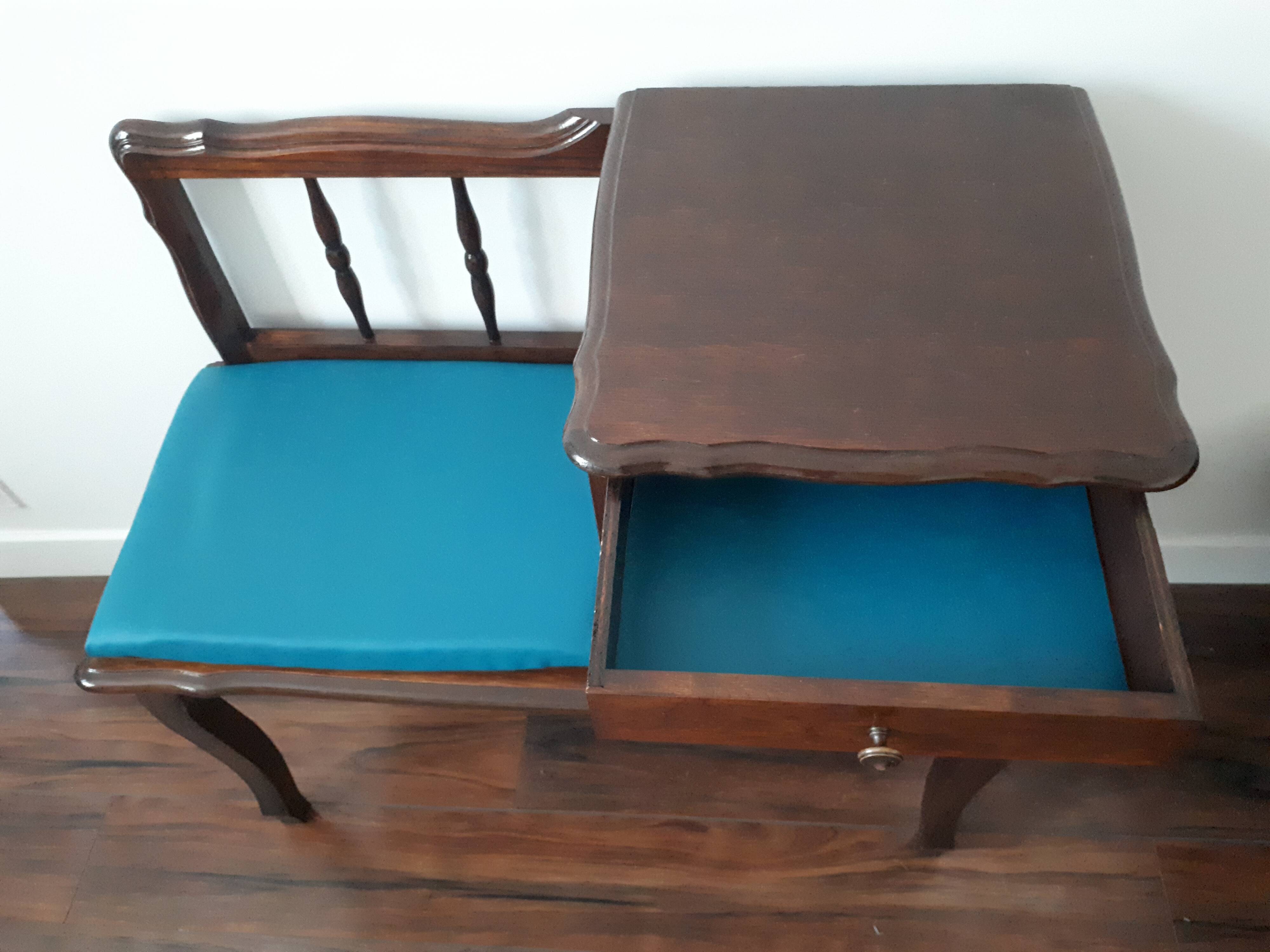 Bench bench phone bench in solid wood (60/70). Brown/blue