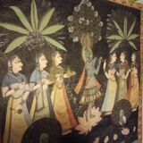 INDIA PICHWAI painting on silk KRISHNA RADHA GOPIS, Kanera Rajasthan mid 20th century