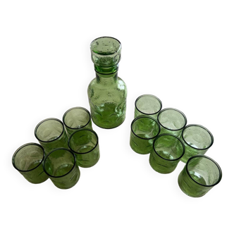Green carafe and water glasses set