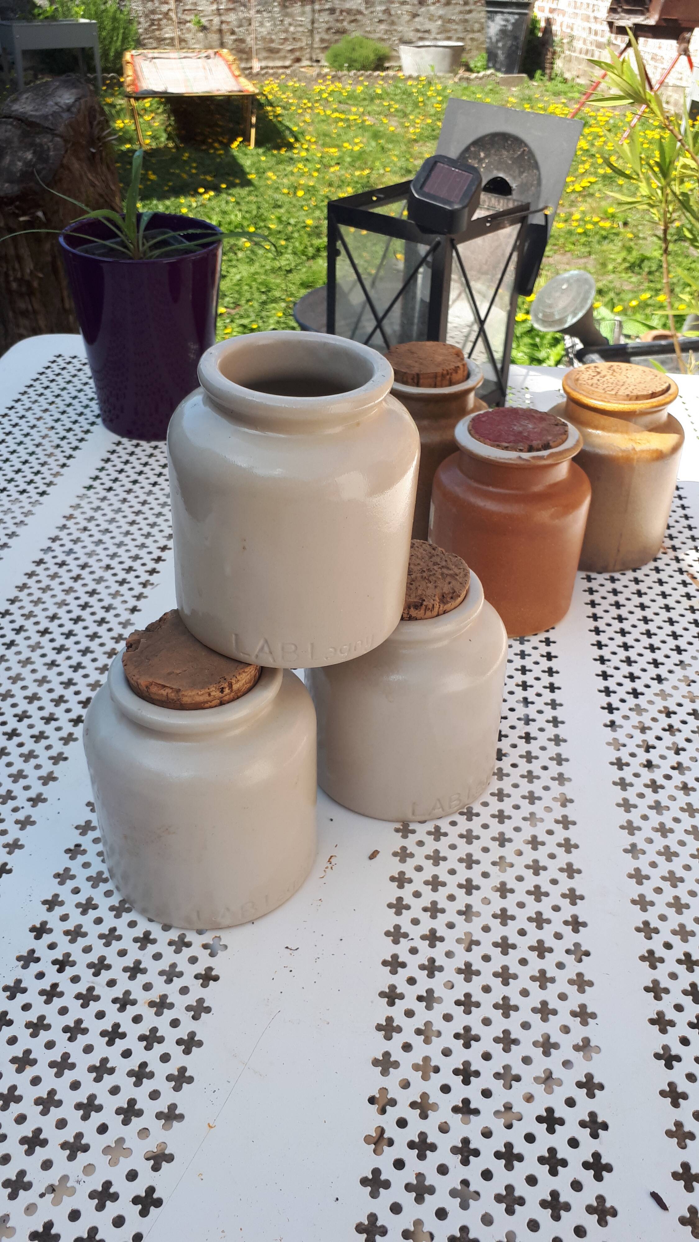 Set of 3 old sandstone pots