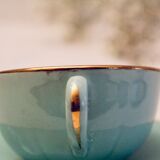 6 multicolored cups and saucers, pearly interior