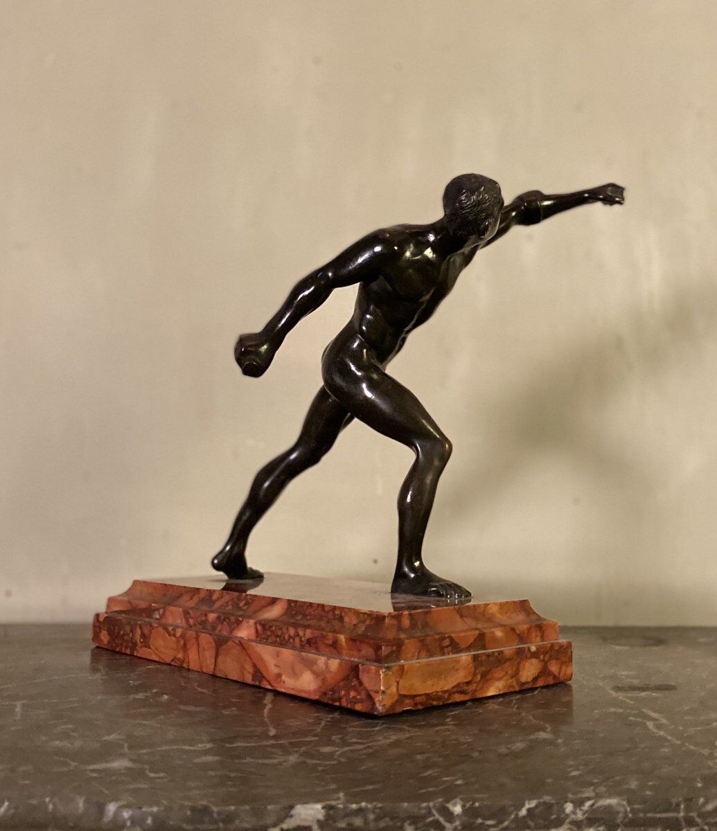 Borghese Gladiator, bronze after the antique on a marble base
