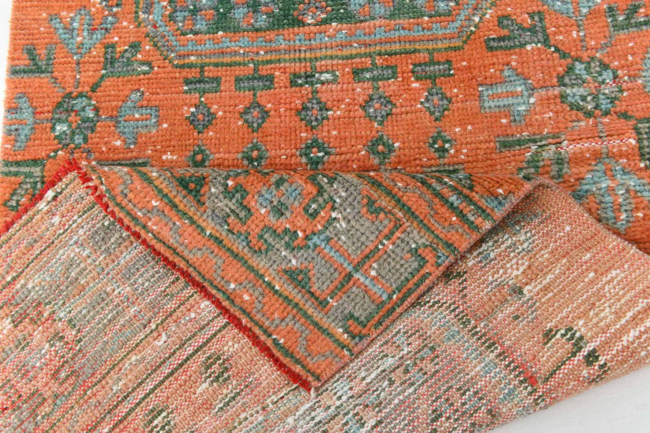 Tapis de couloir vintage antique orange corail, 74 x 334 cm