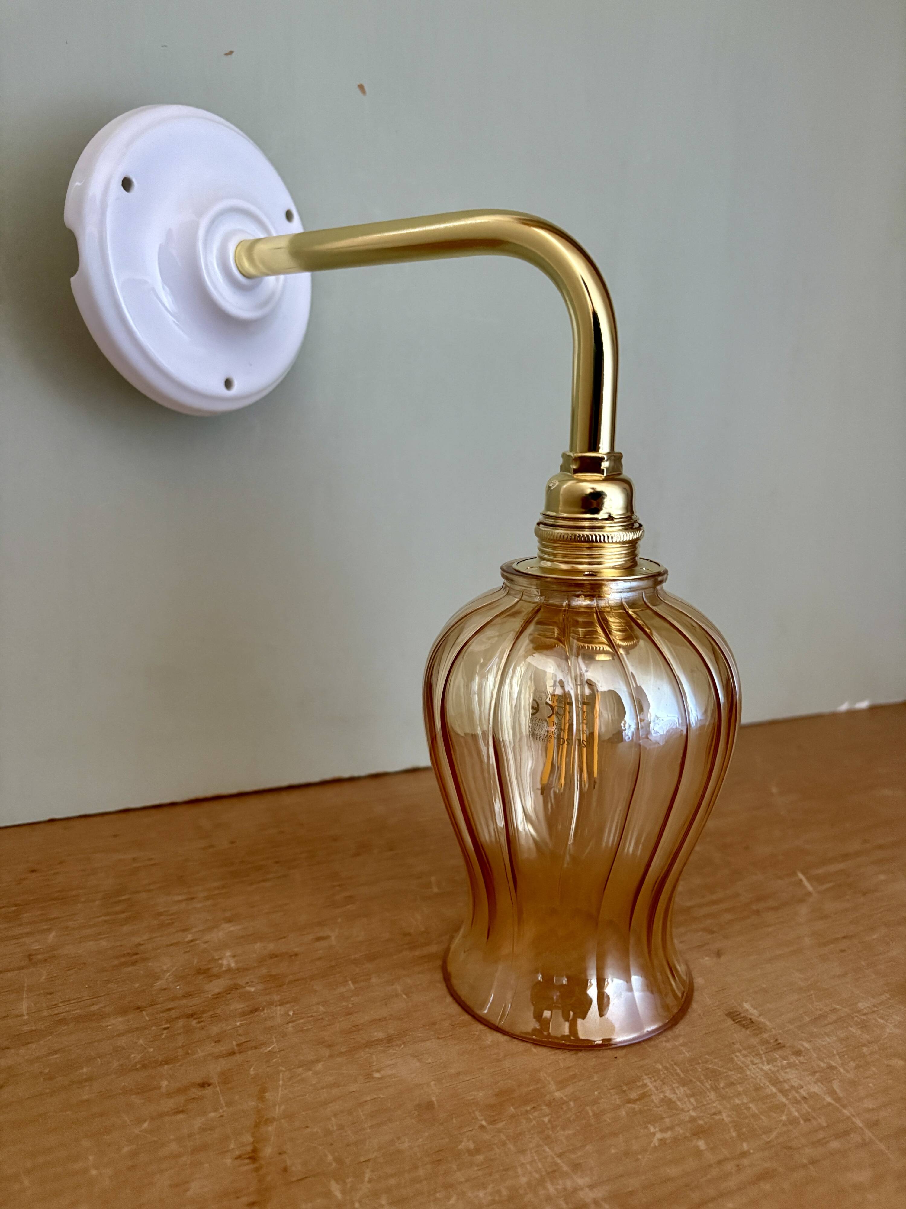 Vintage tulip angled wall light in amber glass
