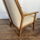 Vintage Scandinavian 1960s armchair in original ecru fabric drowned