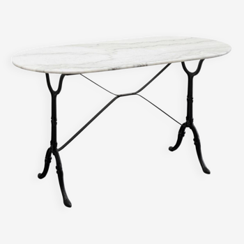 Table bistrot ovale en marbre et fonte