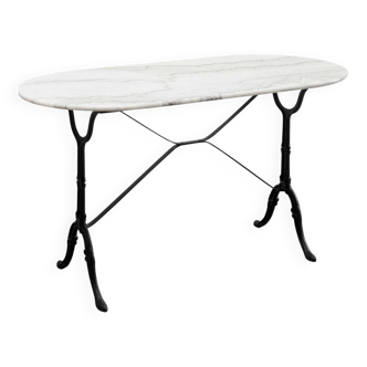 Table bistrot ovale en marbre et fonte
