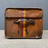Antique brown travel case with wooden slides from the early 1900s
