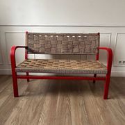 Vintage bench in red wood and rope