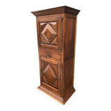 Solid oak wardrobe with 2 doors and 1 drawer in neo Louis XIII style.