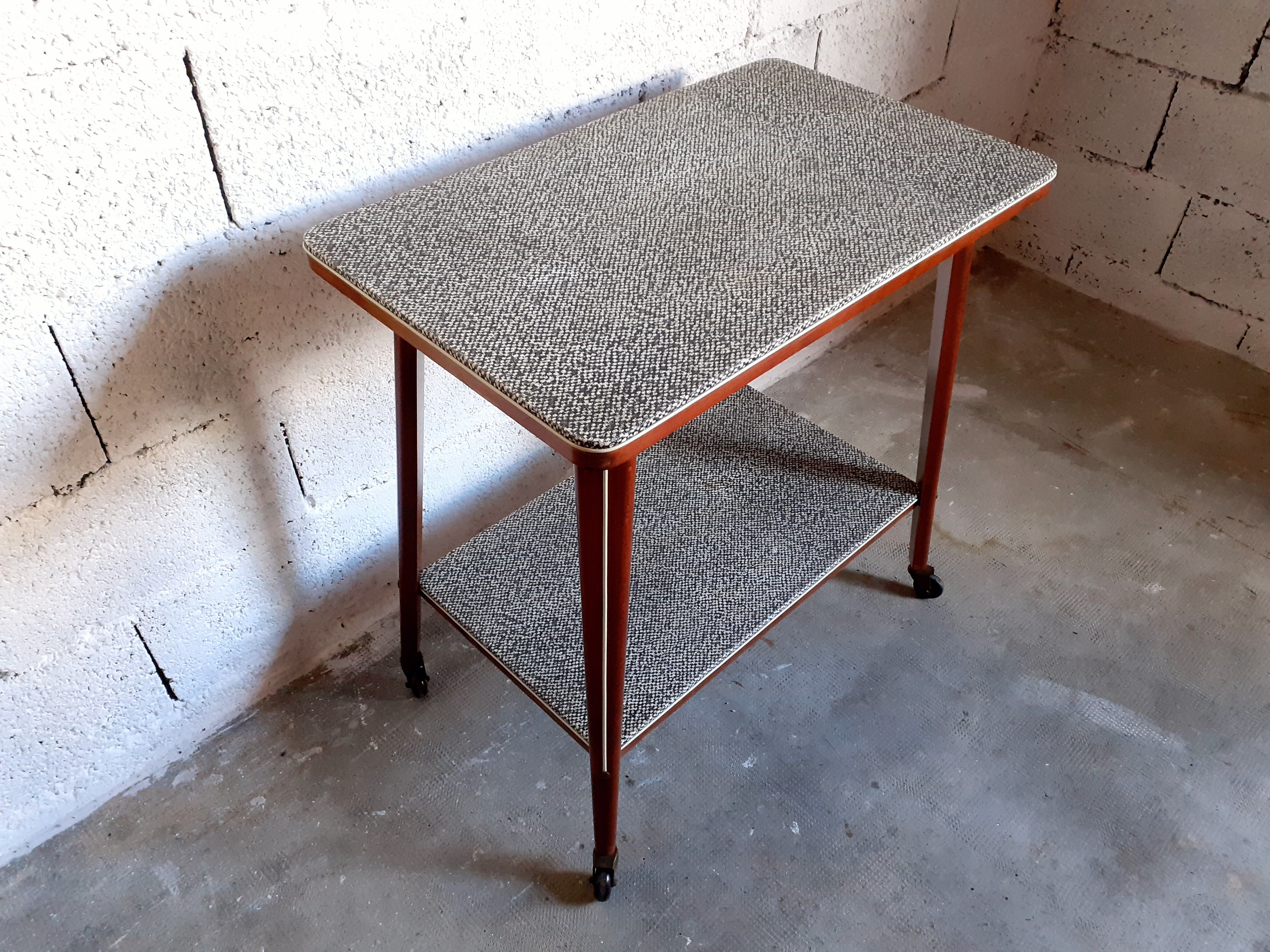 Vintage multifunction service / side table on wooden wheels 50 years 60