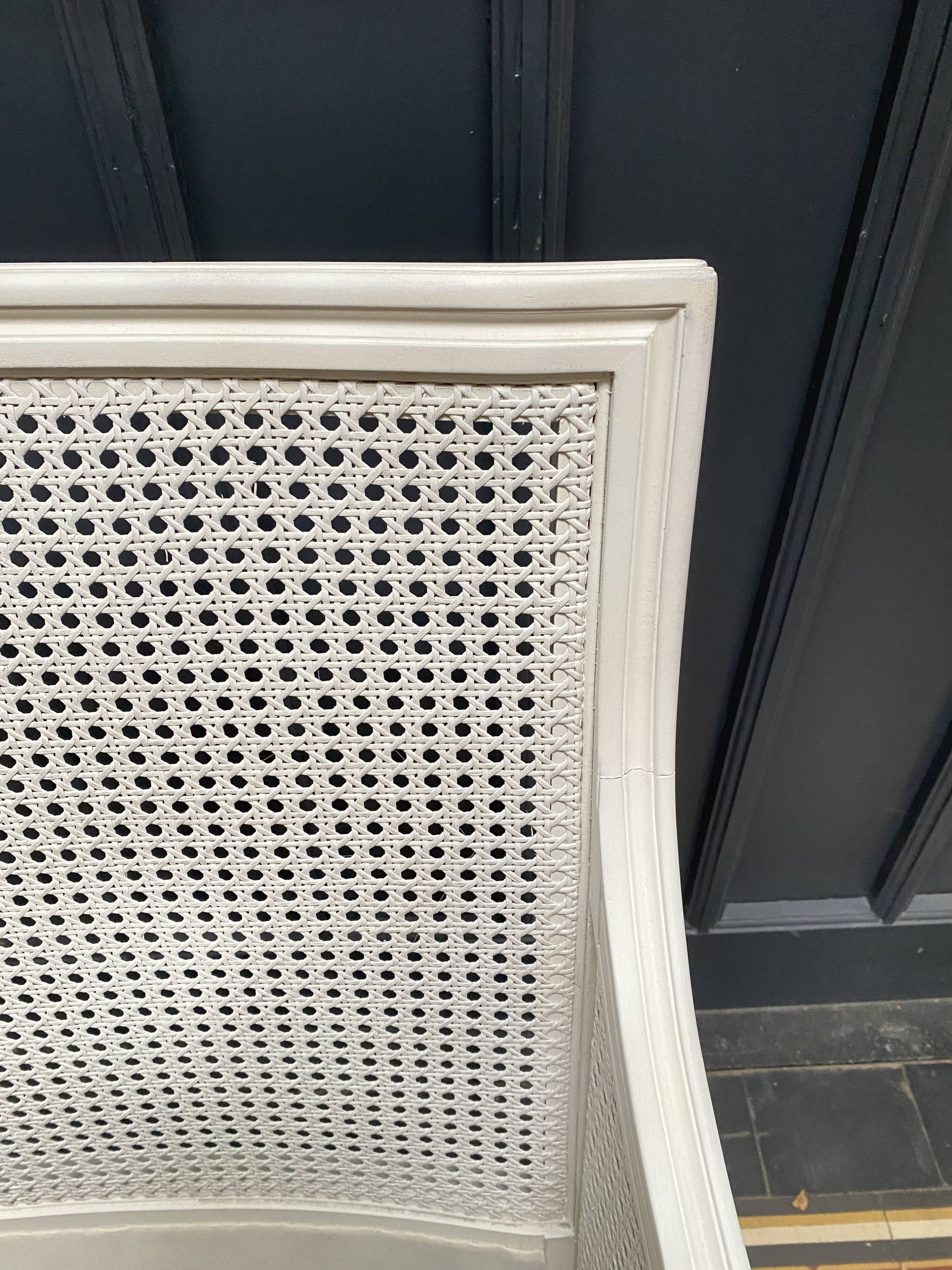 Pair of Louis XVI style caned Bergère armchairs