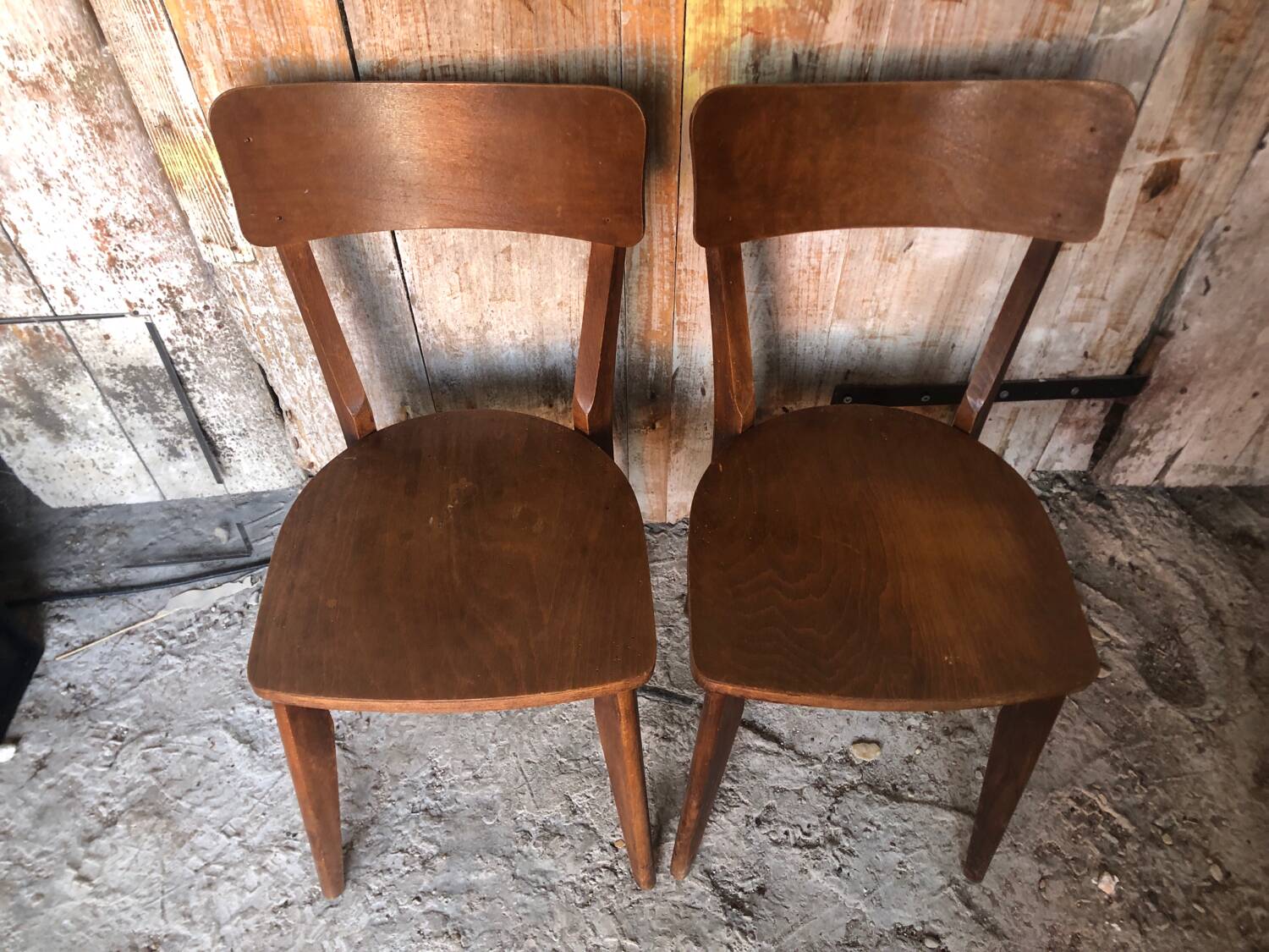 Pair of vintage 60s wooden bistro chairs