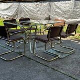 Italian brass dining set with table and chairs, 1970s, set of 7