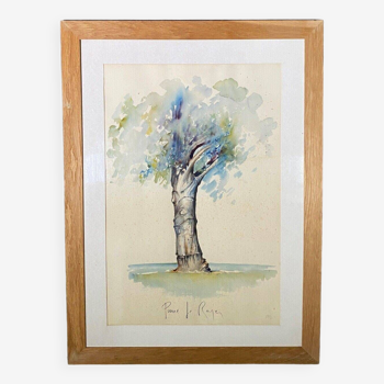 Watercolor or lithograph on paper by Pierre Le Royer 20th tree